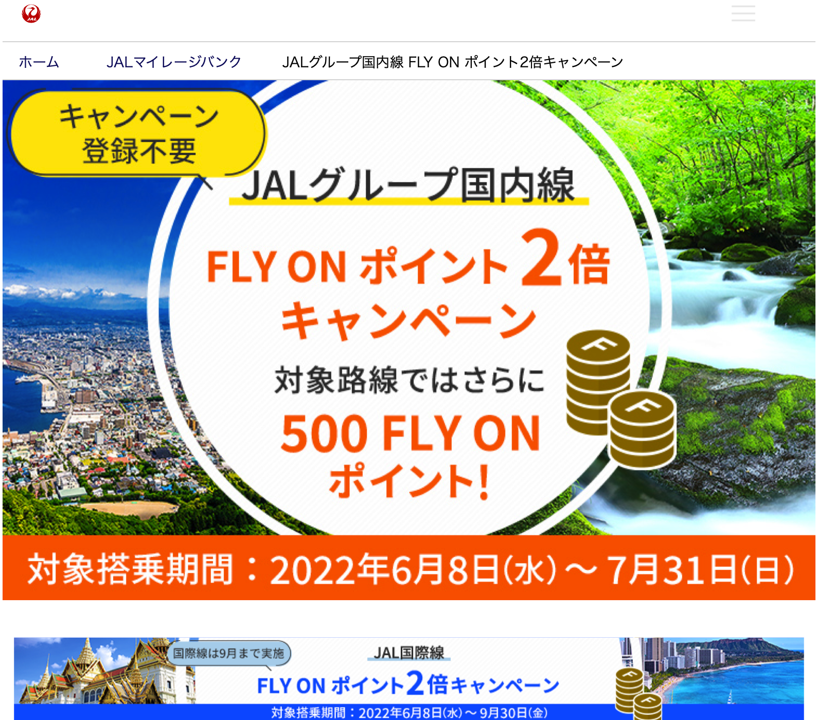 JALグループ国内線 FLY ON ポイント2倍キャンペーン